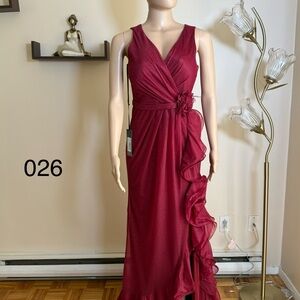 Elegant Wine Red Ruffled Wrap Maxi Dress